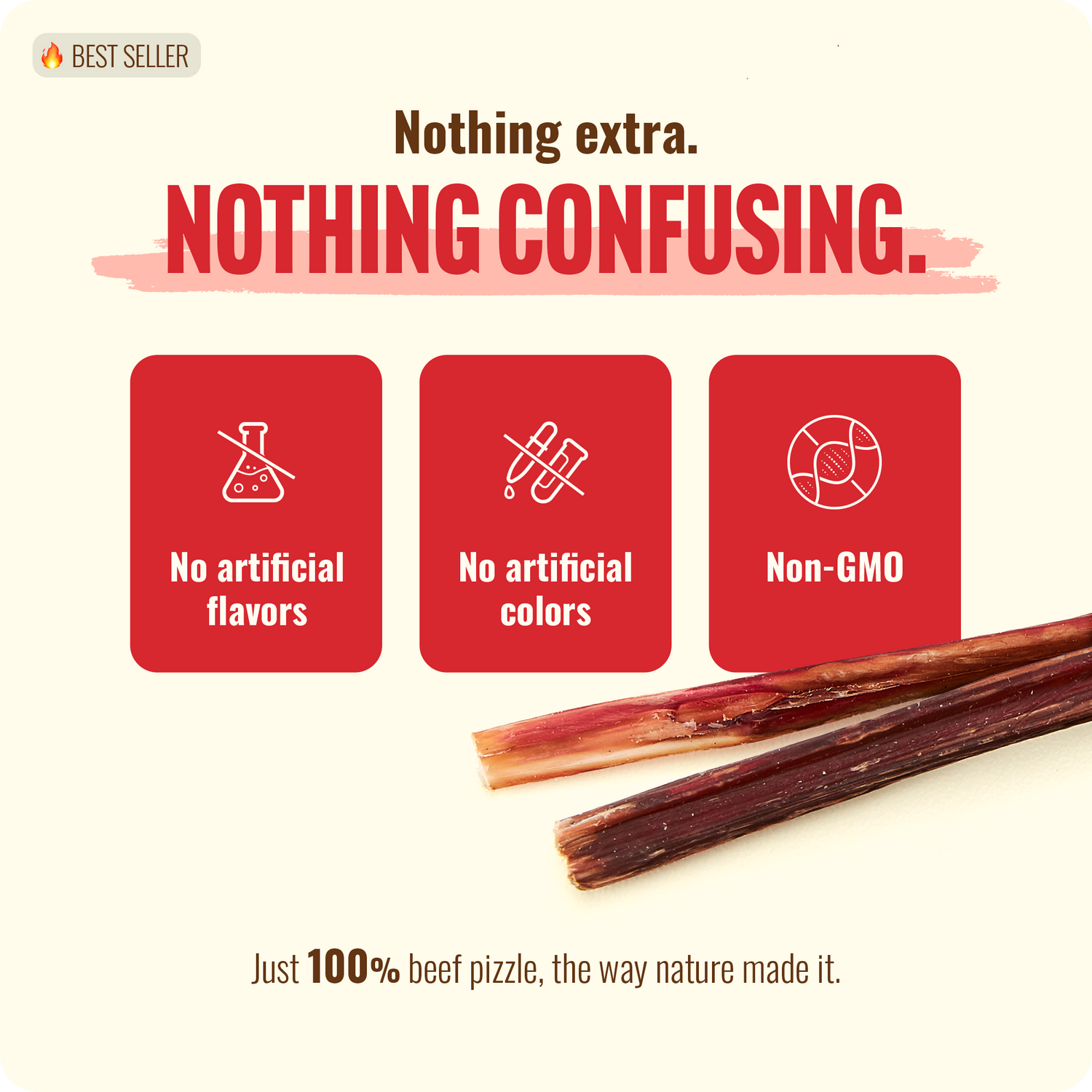 Bully sticks pixie with no artificial ingredients - just 100% natural beef pizzle