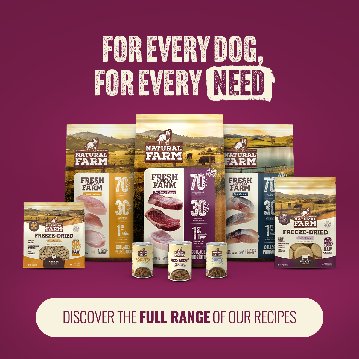 Natural Farm Red Meat Recipe - 95% Animal Ingredients Wet Food for Adult Dogs (12 Cans)