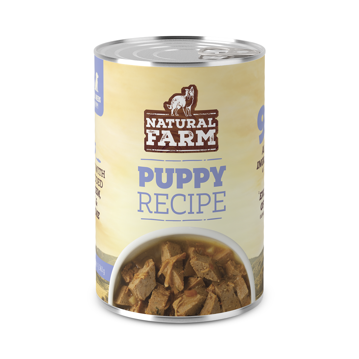 Natural Farm Puppy Recipe - 95% Animal Ingredients Wet Food for Growing Puppies (12 Cans)