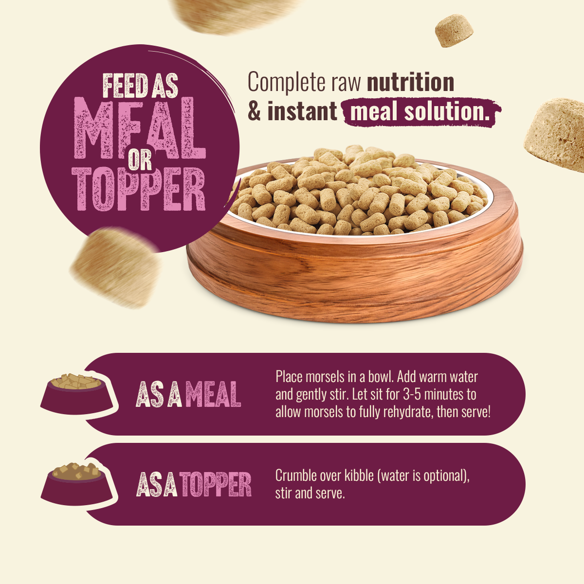 Natural Farm Freeze-Dried Red Meat Morsels - Raw Dog Food Complete Meal or Topper for All Life Stages