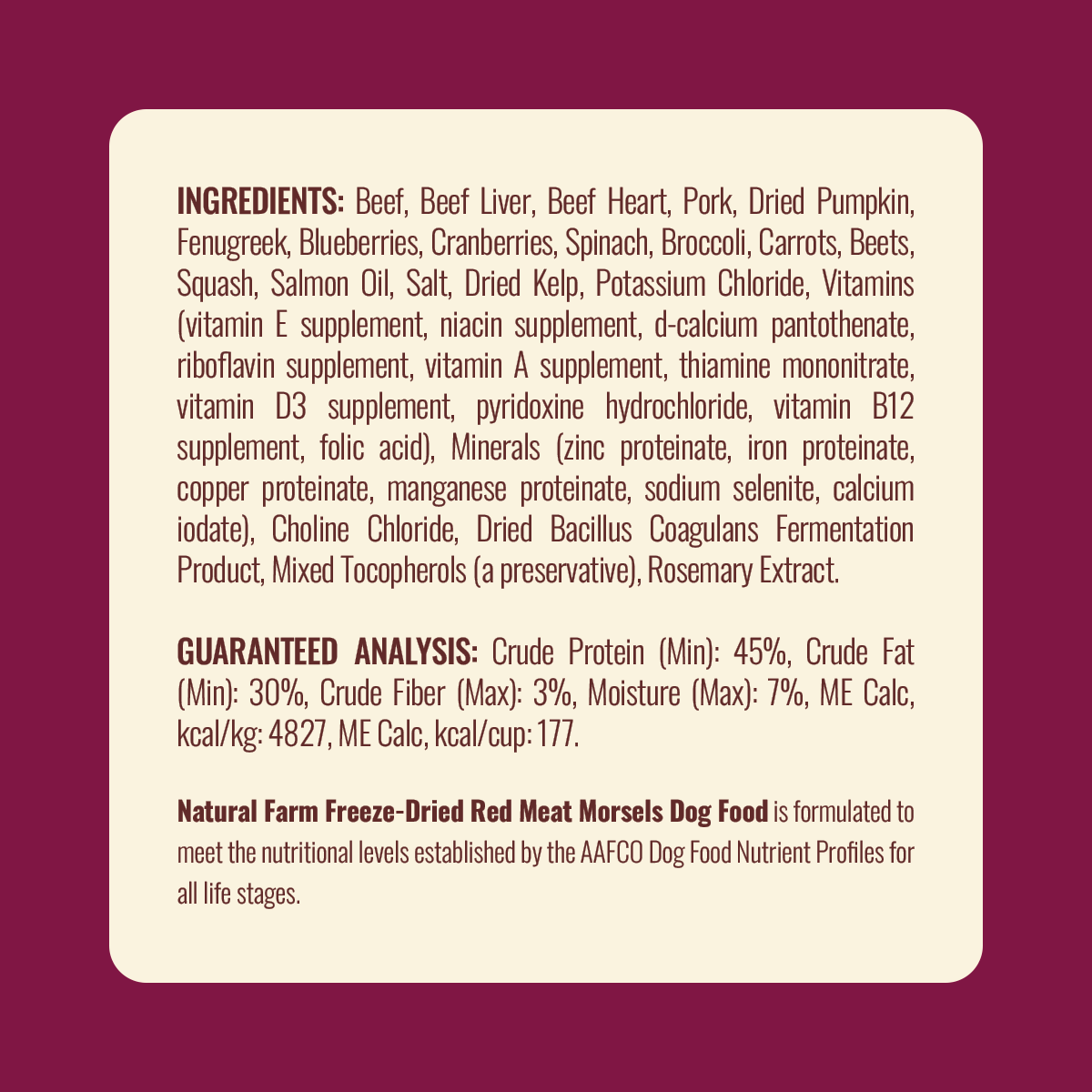 Natural Farm Freeze-Dried Red Meat Morsels - Raw Dog Food Complete Meal or Topper for All Life Stages