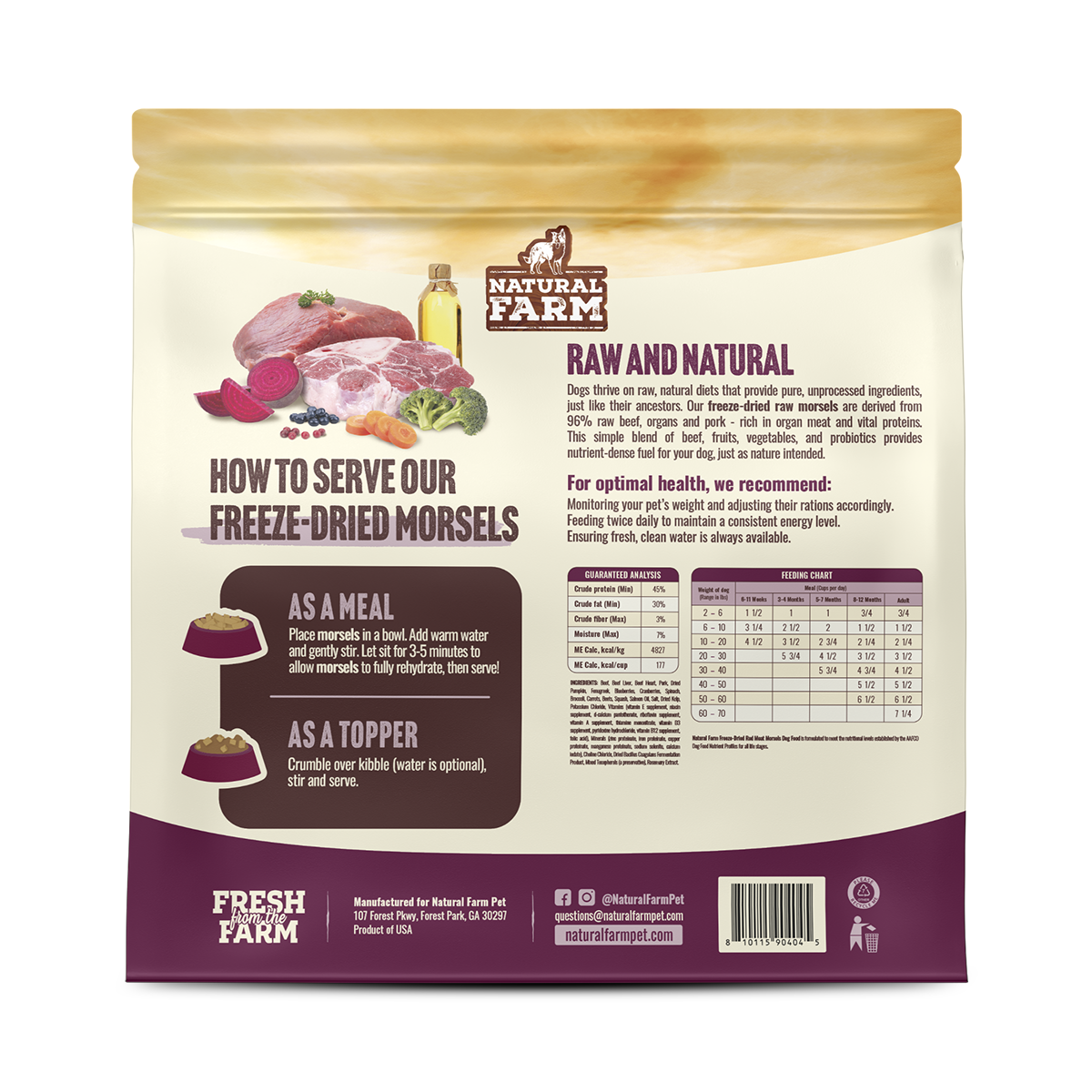 Natural Farm Freeze-Dried Red Meat Morsels - Raw Dog Food Complete Meal or Topper for All Life Stages
