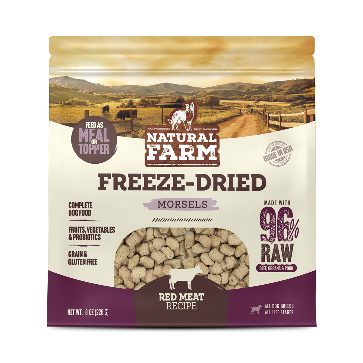 Natural Farm Freeze-Dried Red Meat Morsels - Raw Dog Food Complete Meal or Topper for All Life Stages