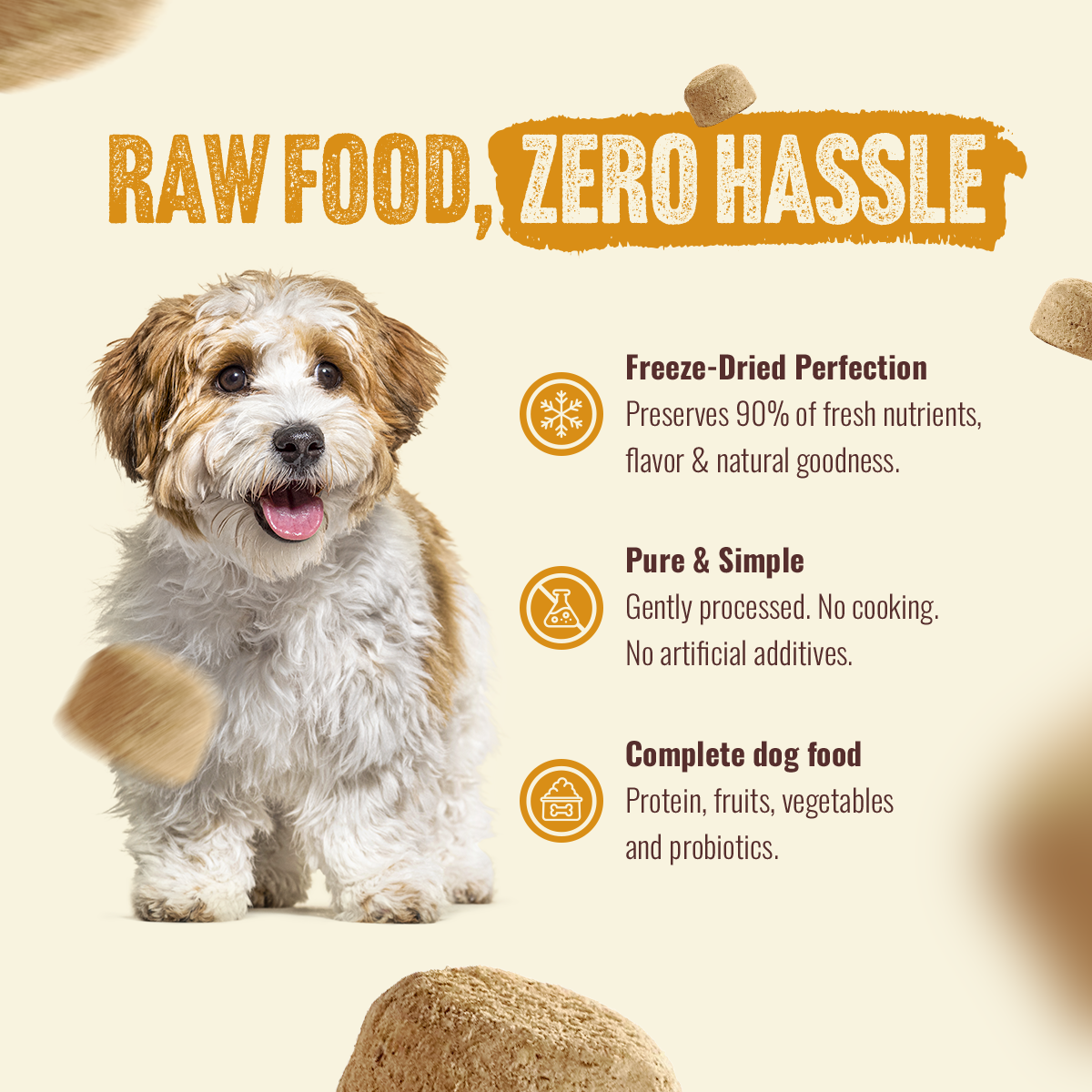 Natural Farm Freeze-Dried Chicken Morsels - Raw Dog Food Complete Meal or Topper for All Life Stages