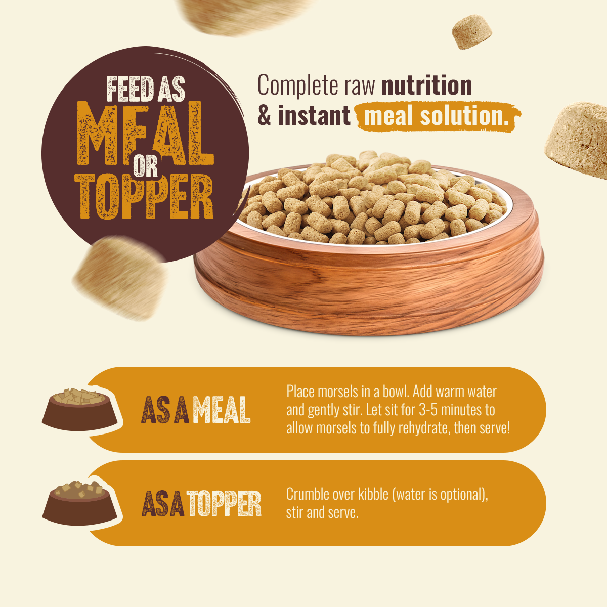 Natural Farm Freeze-Dried Chicken Morsels - Raw Dog Food Complete Meal or Topper for All Life Stages