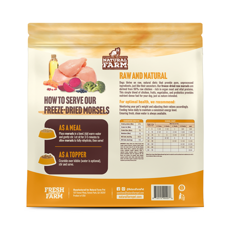 Natural Farm Freeze-Dried Chicken Morsels - Raw Dog Food Complete Meal or Topper for All Life Stages