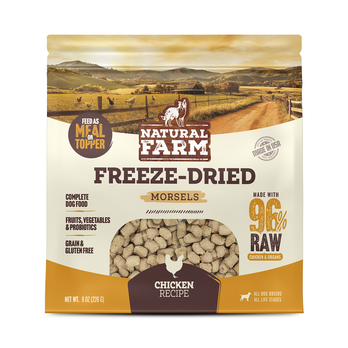 Natural Farm Freeze-Dried Chicken Morsels - Raw Dog Food Complete Meal or Topper for All Life Stages