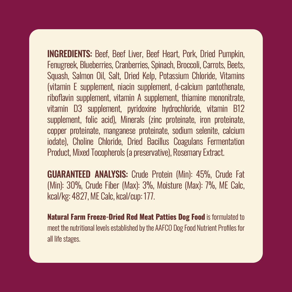 Freeze-Dried Red Meat - Patties (14-oz bag)
