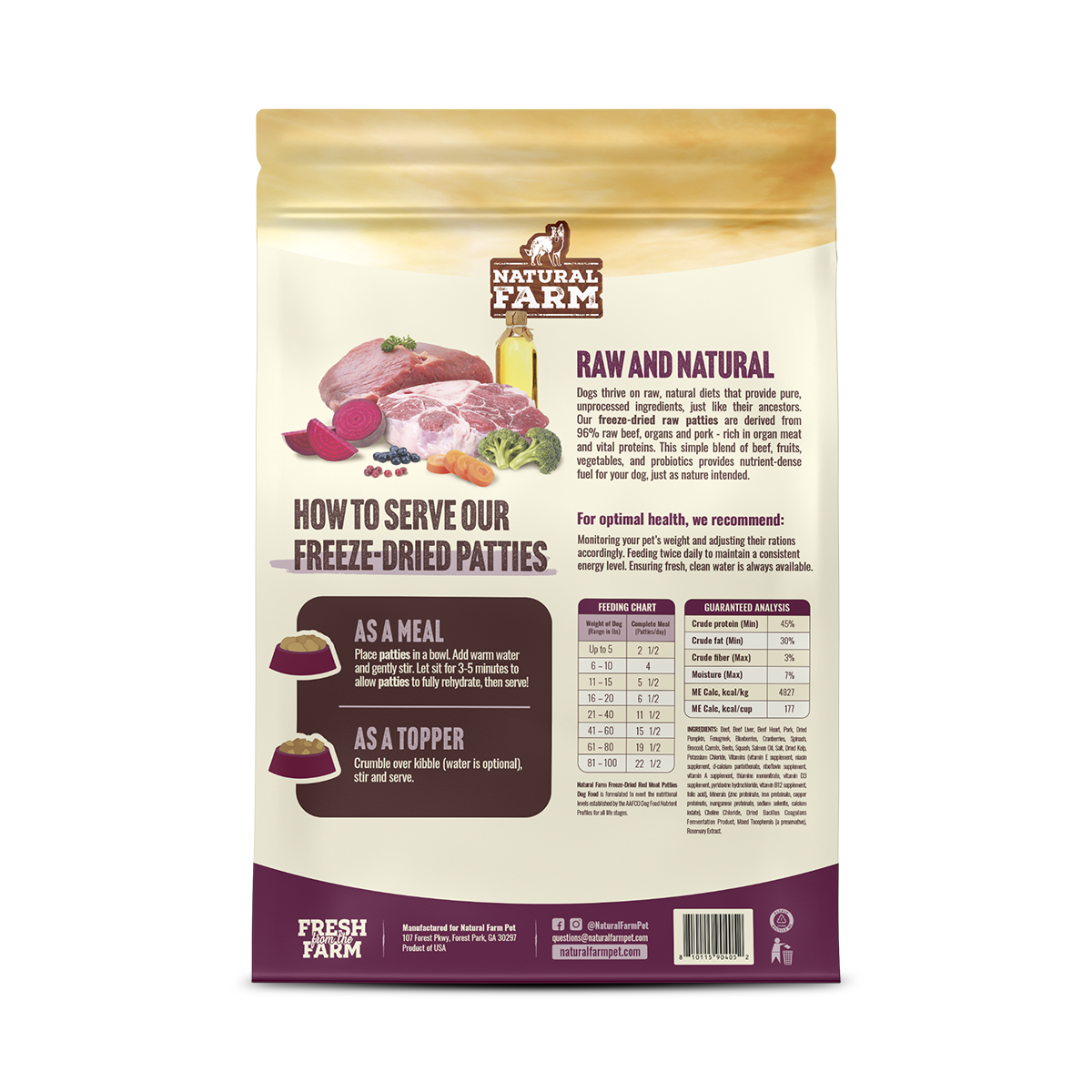 Natural Farm Freeze-Dried Red Meat Patties - Raw Dog Food Complete Meal or Topper for All Life Stages (14-oz bag)