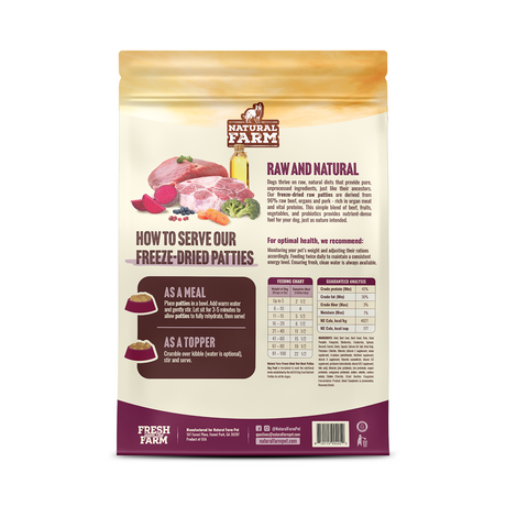 Natural Farm Freeze-Dried Red Meat Patties - Raw Dog Food Complete Meal or Topper for All Life Stages (14-oz bag)
