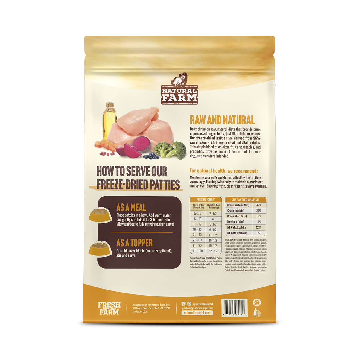 Natural Farm Freeze-Dried Chicken Patties - Raw Dog Food Complete Meal or Topper for All Life Stages (14-oz bag)