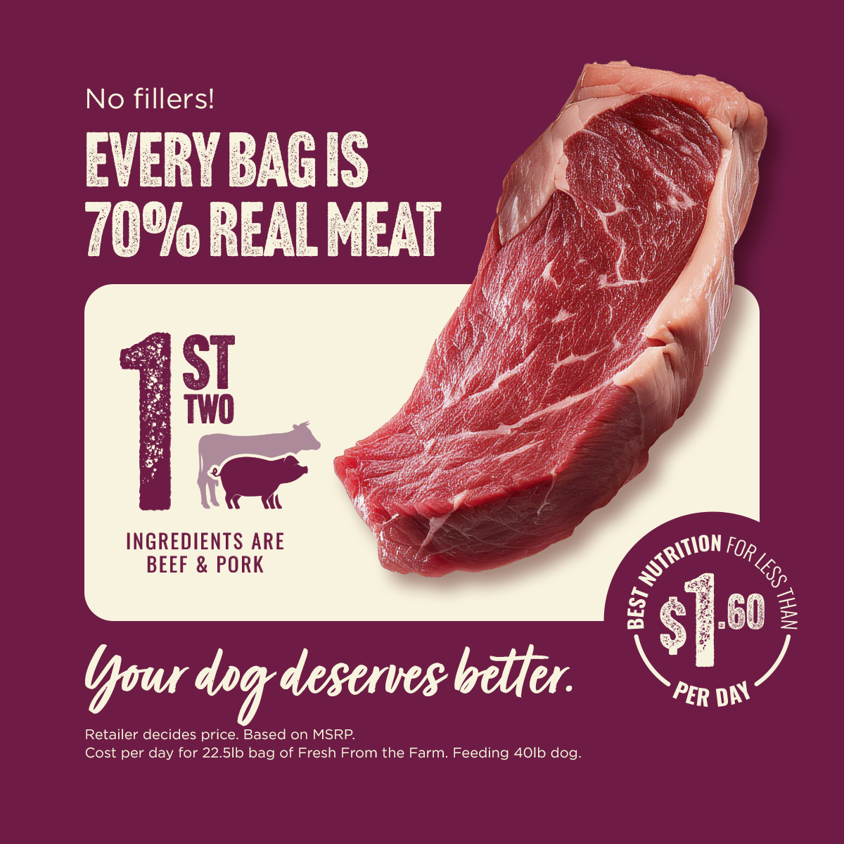Natural Farm Fresh from the Farm Red Meat Recipe with Collagen - Joint & Coat Support for All Life Stages