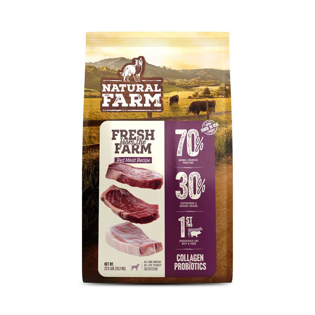 Natural Farm Fresh from the Farm Red Meat Recipe with Collagen - Joint & Coat Support for All Life Stages