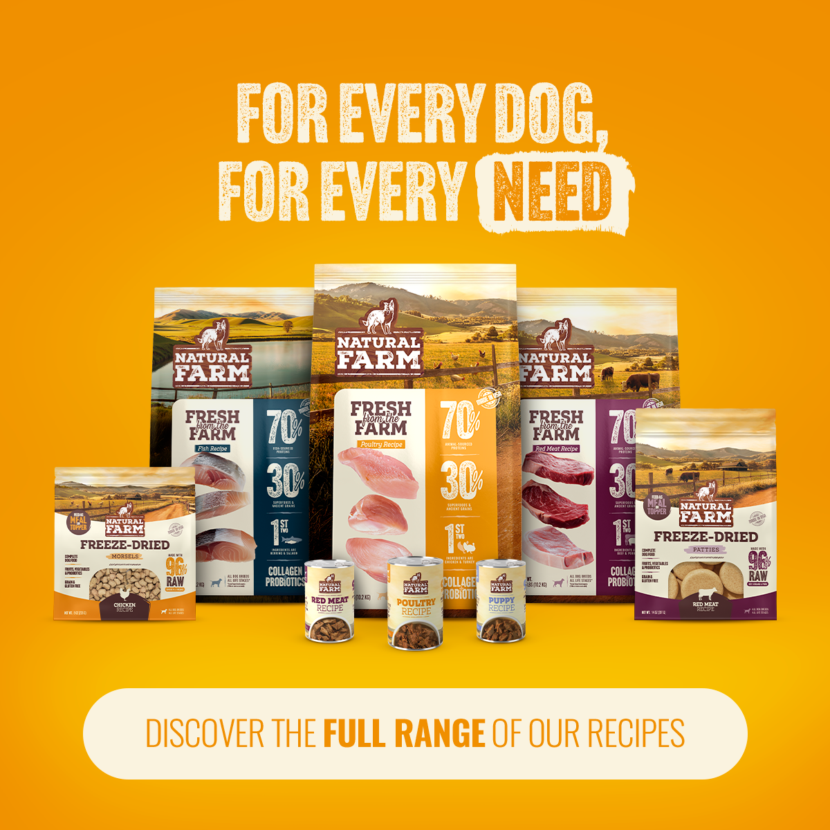 Natural Farm Fresh from the Farm Poultry Recipe with Collagen - Joint & Coat Support for All Life Stages