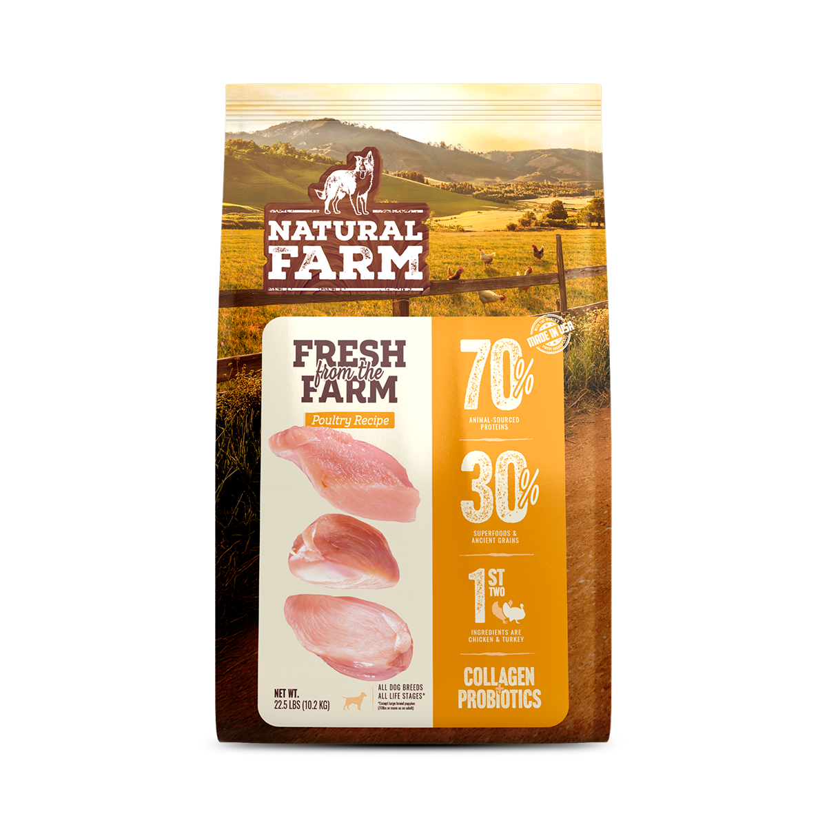 Natural Farm Fresh from the Farm Poultry Recipe with Collagen - Joint & Coat Support for All Life Stages
