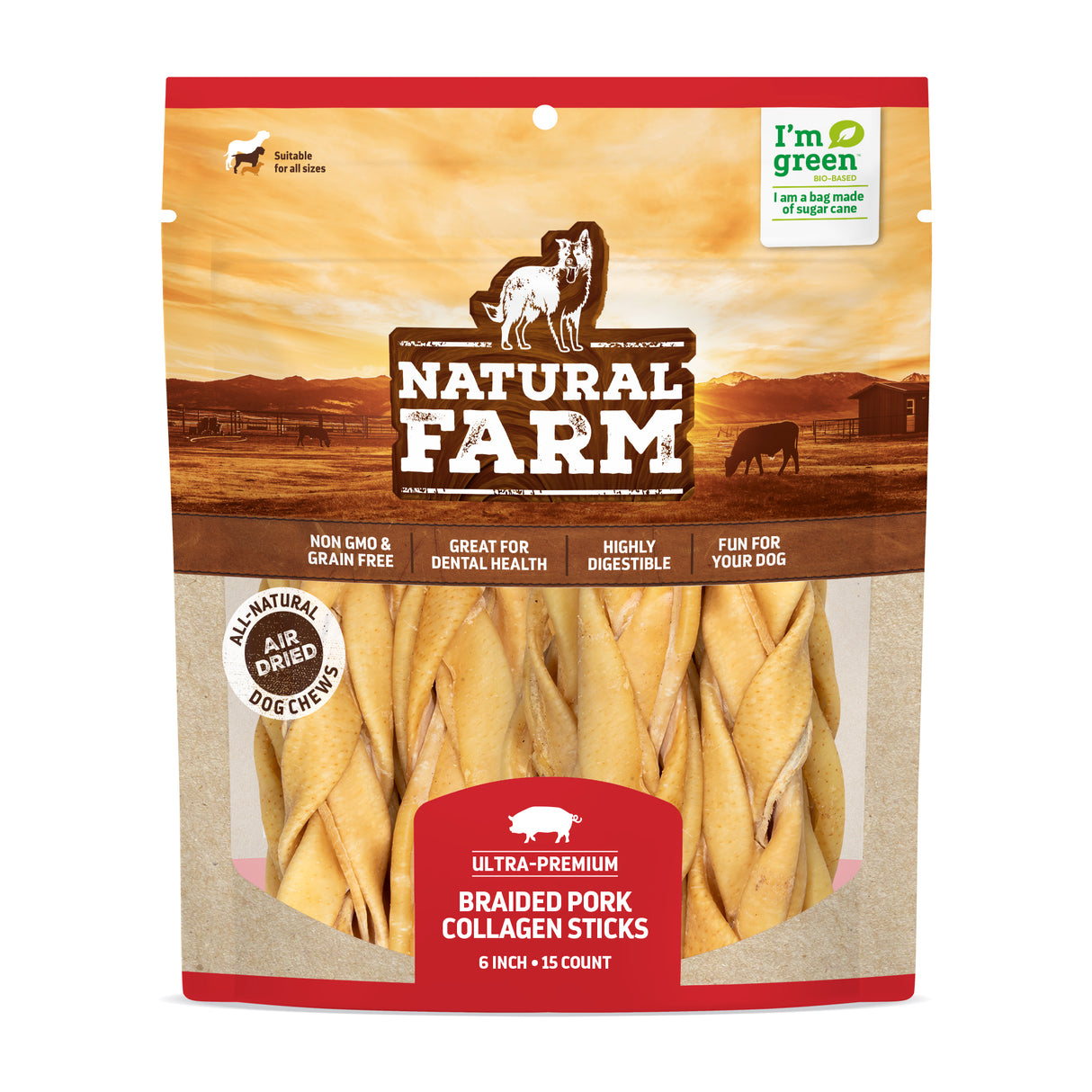 6 Inch Braided Pork Collagen Sticks Natural Farm Shop Collagen Sticks