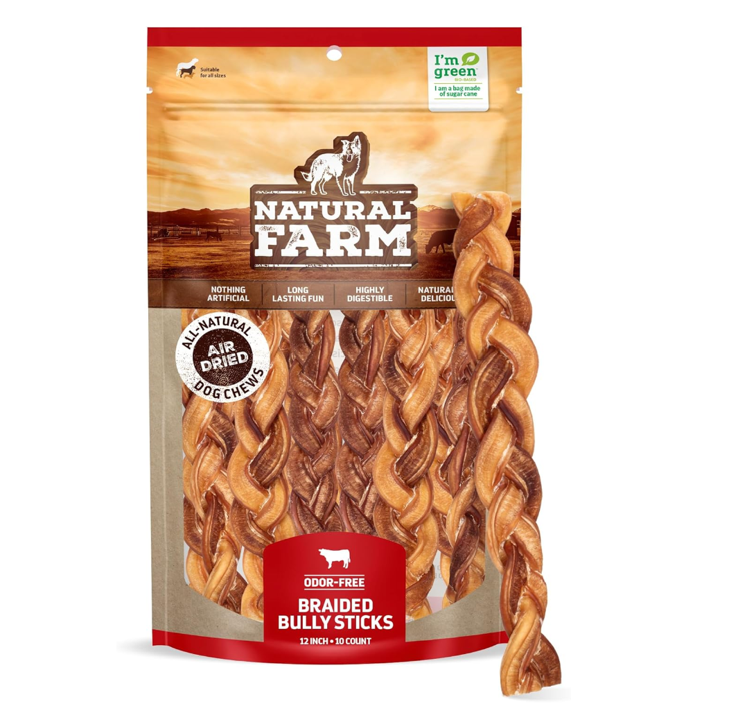 Braided Bully Sticks for Dogs Natural Farm