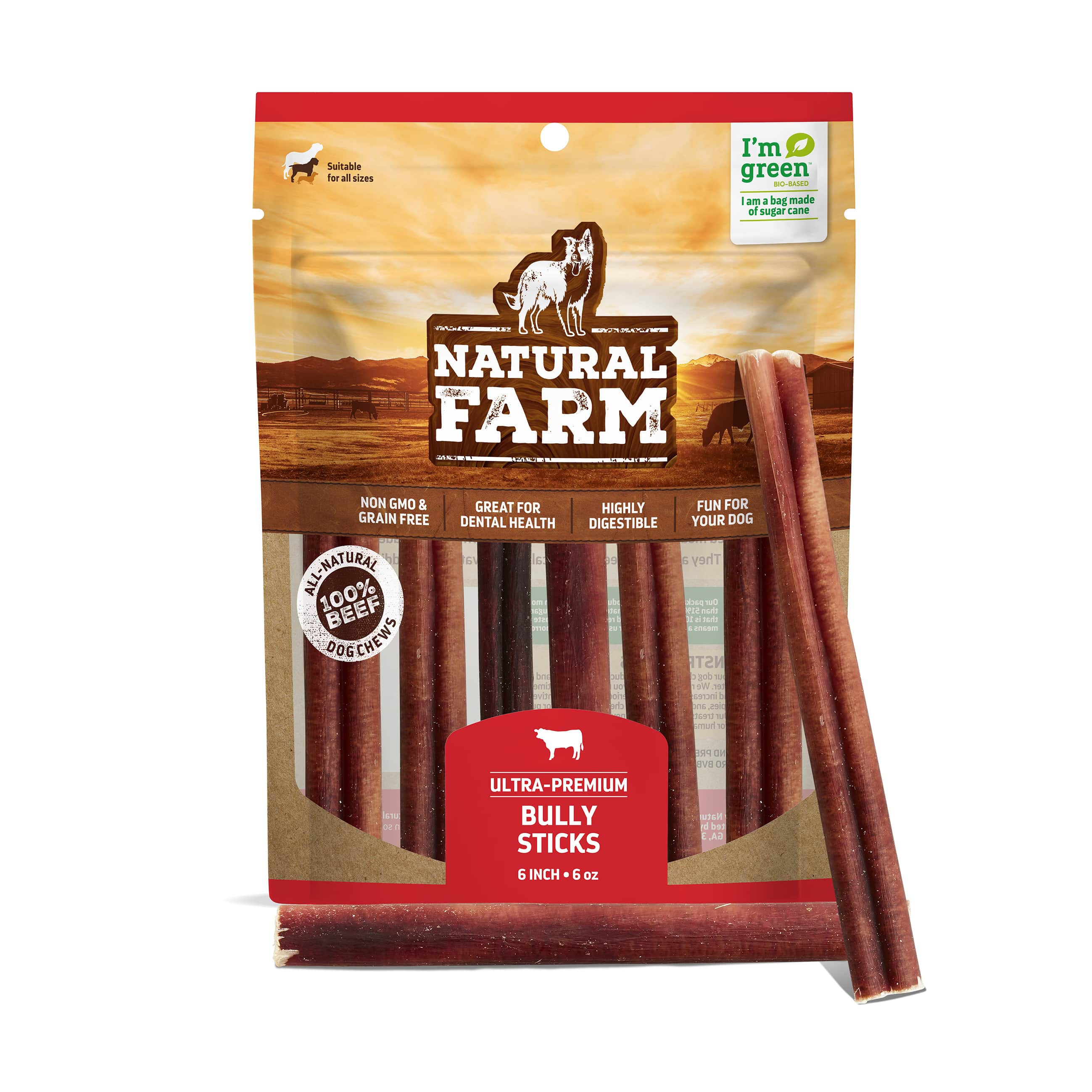 6 Inch Bully Sticks for Dogs Natural Farm