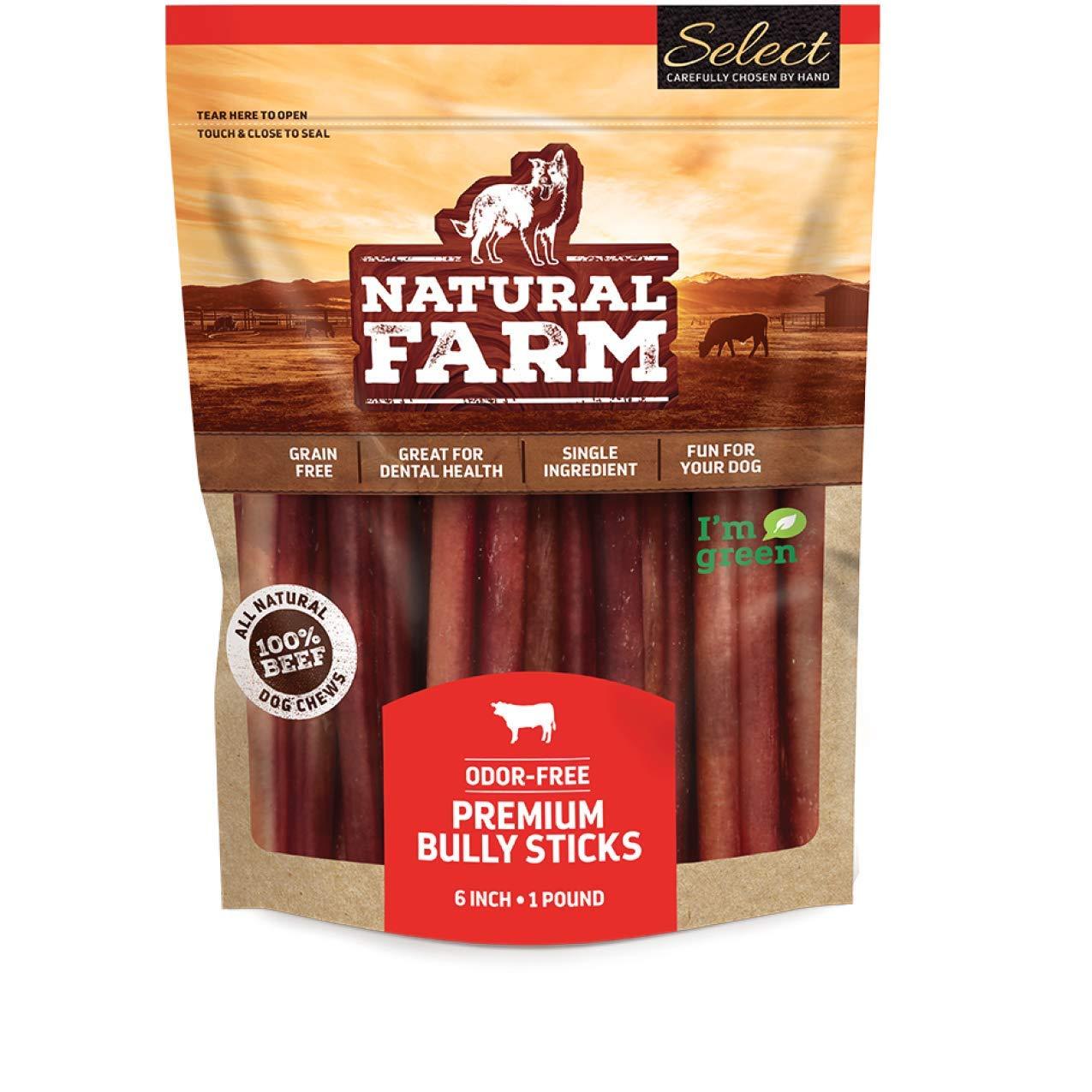 Natural Farm Odor Free Select Bully Sticks 6 inch 1 Pound Hand Selected for Consistent Thickness 100 Beef Pizzle